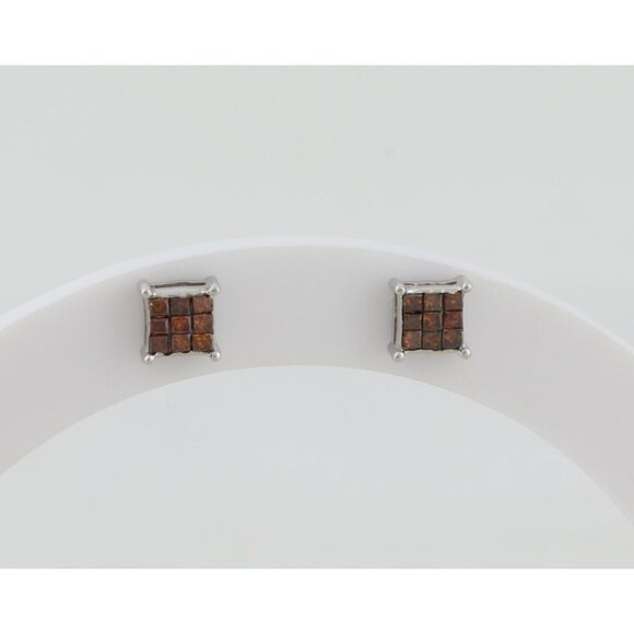 10k White Gold Fancy Red Diamond Earrings Stud Post .25 total carat 3/16" - Picture 1 of 7